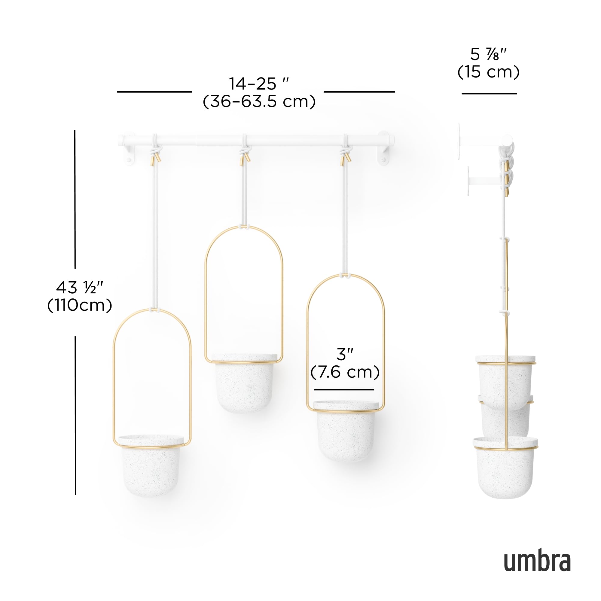 Umbra Triflora Hanging Planter for Window, Indoor Herb Garden, Set of 3, White/Brass