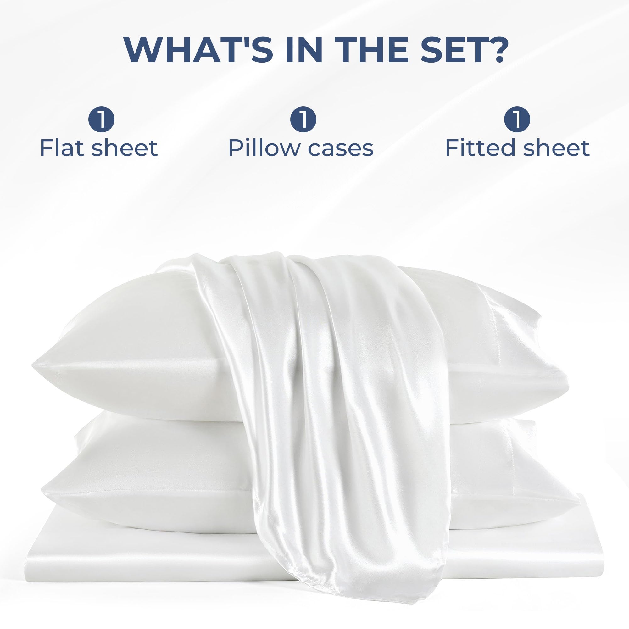 Seasonwood White Satin Sheets King Size 4 Pieces White Bed Set with 2 Pillowcase 20"x40" Microfiber