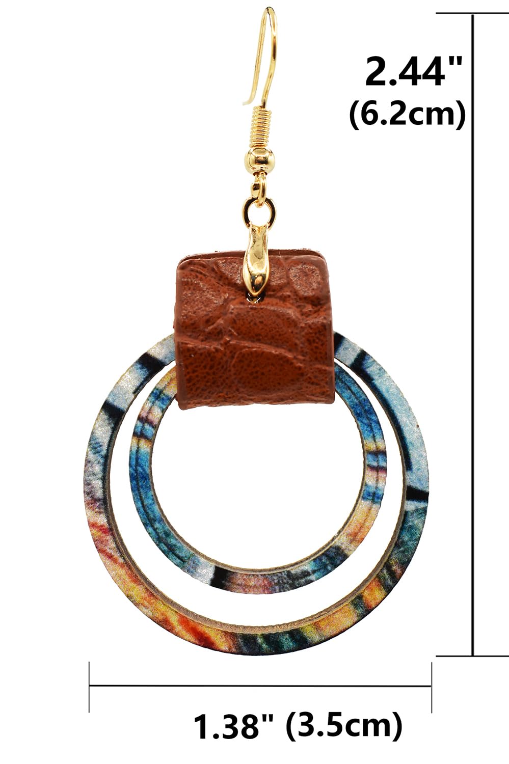 Handmade Big Hoop Earrings, Boho Earrings, Colorful Wooden Leather Earrings, Wood Circle, Statement Jewelry for Women