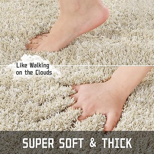 Yimobra Fluffy Bathroom Rugs Sets 2 Piece, Shaggy Toilet Rug U Shaped, Soft Non Slip Bath Mat,Plush Shower Rug,Water Absorbent,Machine Washable,32x20+24x20 Inches, Purple and White