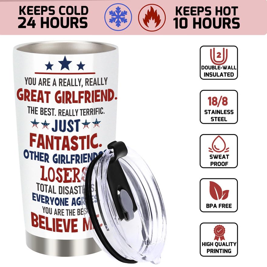 AREOK Gifts for Girlfriend Her, Best Girlfriend Gifts - Anniversary Christmas Birthday Gift for Girlfriend Her, Valentines Day Tumbler Cups for Girlfriend, 20 Oz Girlfriend Tumbler Cup