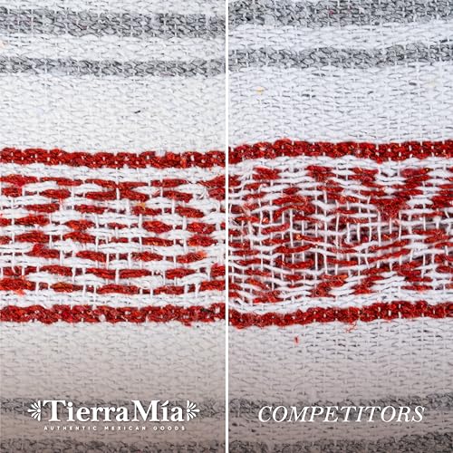 Tierra Mía Mexican Blanket - Authentic Handwoven Serape Picnic Blanket (70"x50") for Outdoor Restorative Yoga, Beach, and Grass Resting - Large, Thick Cotton Throw with Baja Falsa Design (Baja Beach)