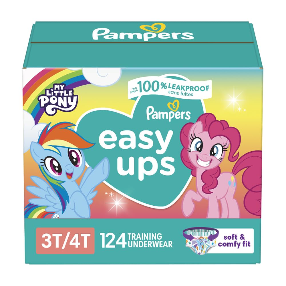 Pampers Easy Ups Girls & Boys Potty Training Pants - Size 3T-4T, One Month Supply (124 Count), My Little Pony Training Underwear