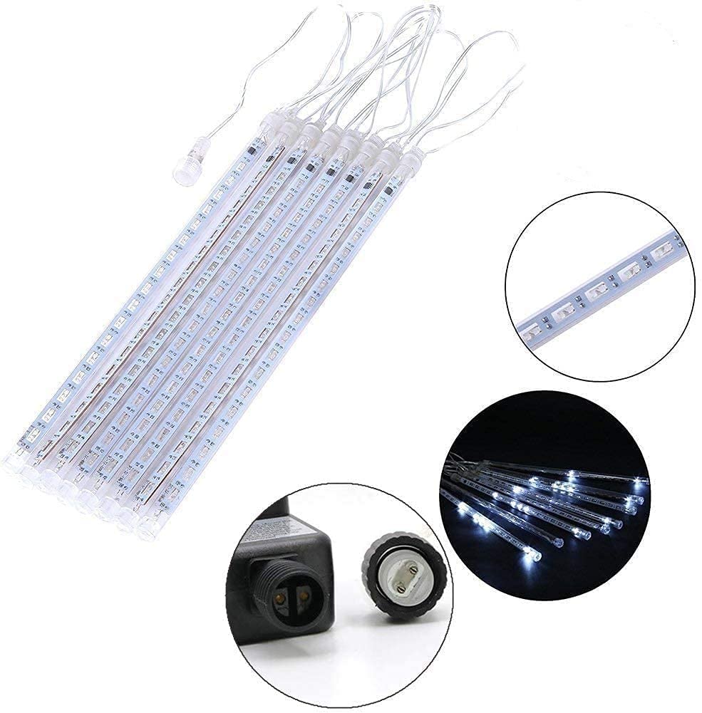 Kordain Christmas Lights Outdoor, Meteor Shower Lights Falling Star Lights 12 inch 8 Tubes 144 LED Icicle Snow Falling Raindrop Lights for Xmas Tree Halloween Holiday Party Decoration, UL Plug, White