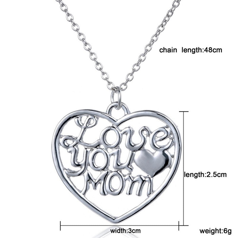 MagicW Gifts for Mom Women Love You Mom Heart Pendant Necklace Mom Gifts Charm Fashion Chain Necklace Gifts for Mom from Son Daugter