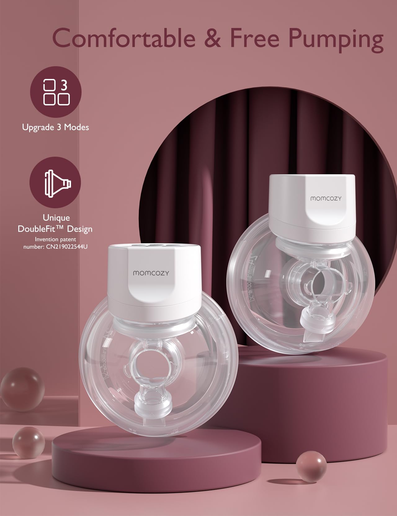 Momcozy Breast Pump Hands-Free S12 Pro, Wearable & Portable Pump with Soft DoubleFit Flange, 3 Modes | 9 Levels Double Electric Pump Wireless, Smart Display, 24mm, 2 Pack