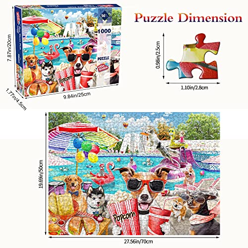 HUADADA Jigsaw Puzzles 1000 Pieces for Adults, Fun at The Amusement Park Dog Puzzles for Adults and Kids Unique Shape Pieces Funny Puzzles (27.56" x 19.69")