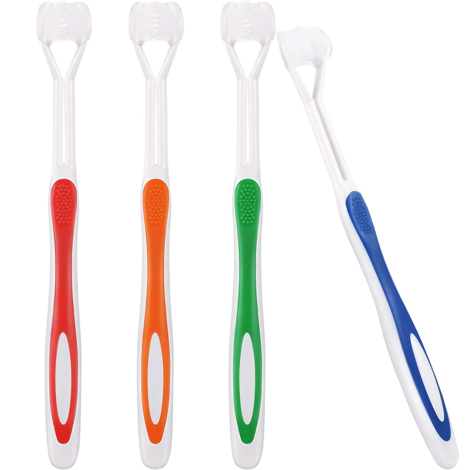 Boao 4 Pieces Toothbrush 3 Sided 7.1 Inch Autism Sensory Toothbrush 360 Degree Cleaning Travel Brush Complete Teeth Angle Clean Tooth(Green, Blue, Yellow, Red)