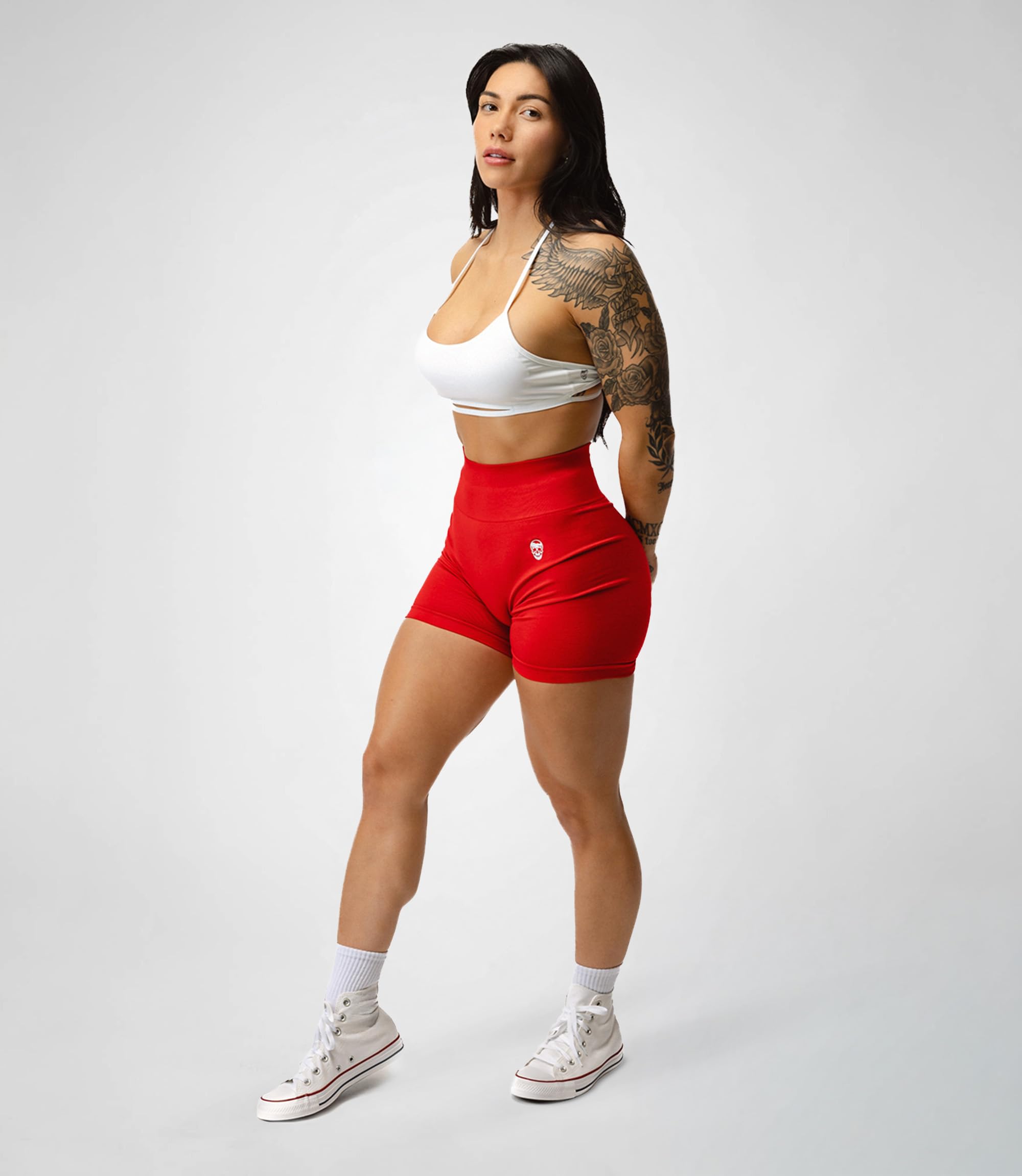 Gymreapers Seamless Shorts Infinity High Waist Biker Workout Scrunch Shorts for Women Athletic Gym Running Pilates Yoga Sport Short (Carolina Reaper)