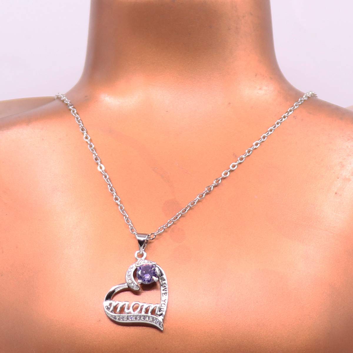 UEUC I LOVE YOU Mom Love Heart Necklace,925 Sterling Silver Plated Rhinestone Necklace for Mom Birthday,Best Mother Jewelry Gift