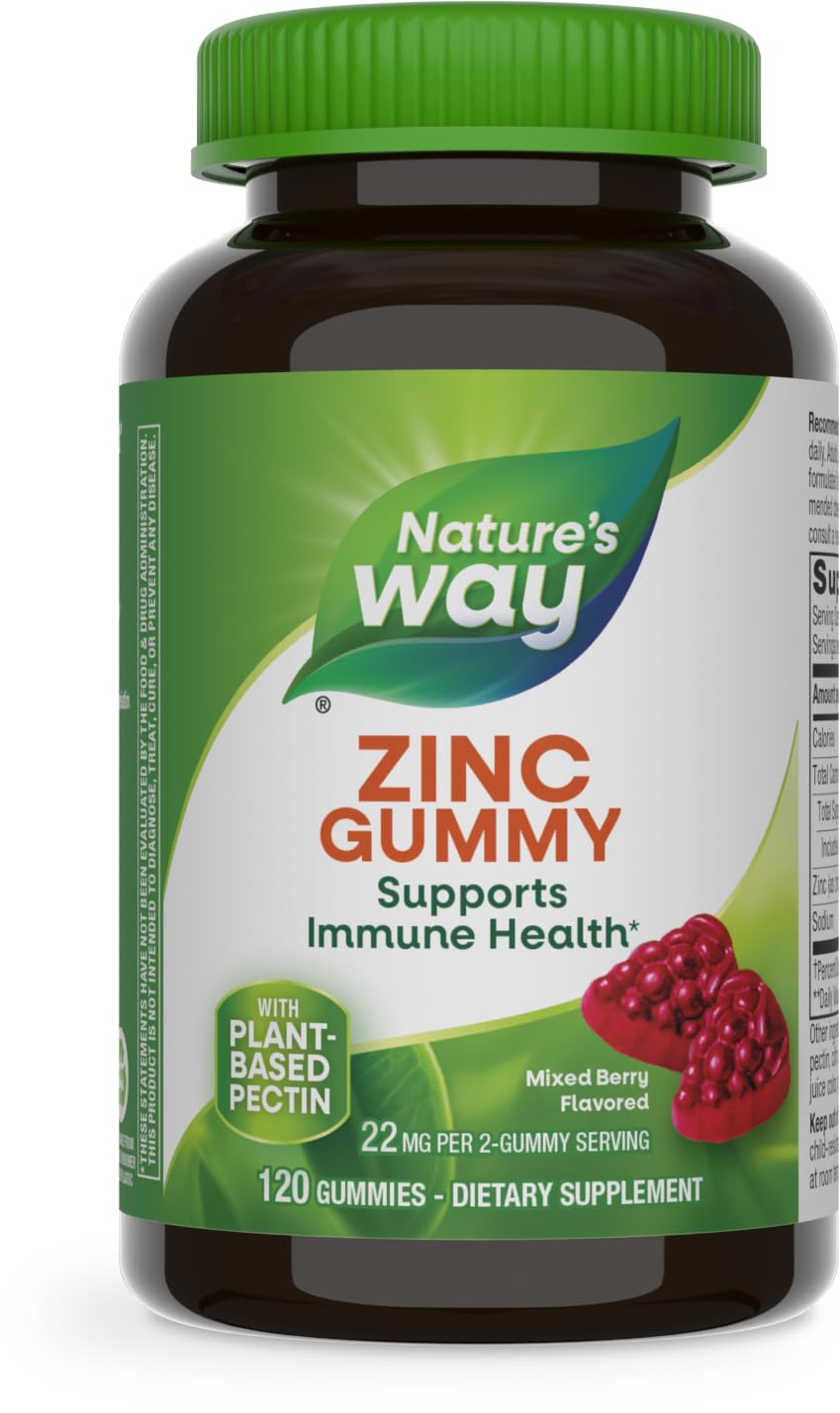 Nature's Way Zinc Gummies, Daily Immune Support Gummies*, 100% Daily Value Zinc per Gummy, Mixed Berry Flavored, 120 Gummies (Packaging May Vary)