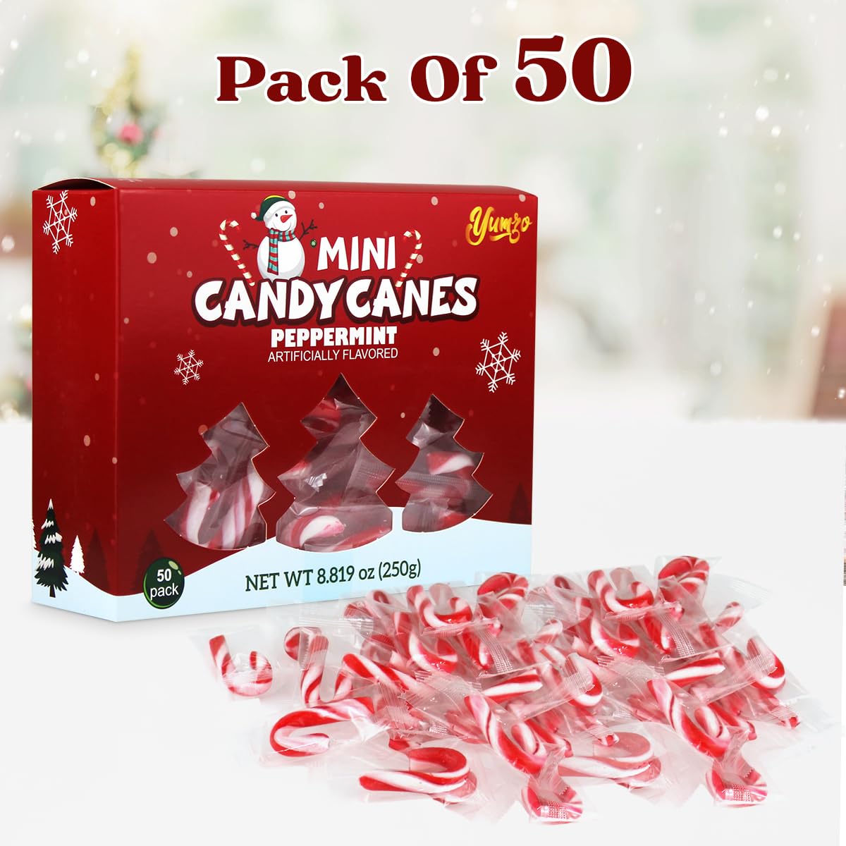 Christmas Mini Candy Canes Classic Red & White Peppermint Flavor for Holiday Family Indulgement - Small Candy Canes Individually Wrapped for Kids & Adults, Great Candy Cane Gift Set - 50 Pack