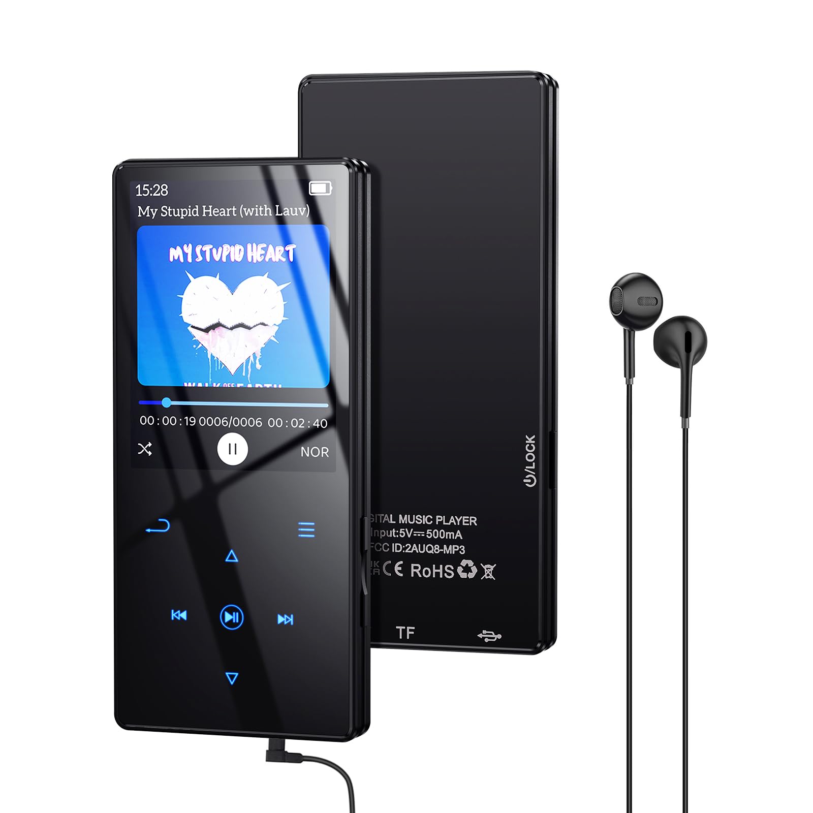 Yottix 64GB MP3 Player with Boosted Bluetooth 5.3, Music Player Features HD Speaker, 2.4" Screen, Touch Buttons, Expandable SD Card Slot, Supports FM Radio, Voice Recorder, E-Book, and More