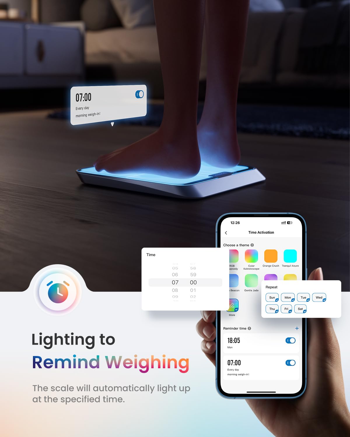 RENPHO Smart Body Scale with RGB Lighting Platform, Rechargeable Scale with BMI, Body Fat, Muscle Mass, Customize Color Themes, FSA HSA Eligible, Gifts for Women Men, Elis Chroma