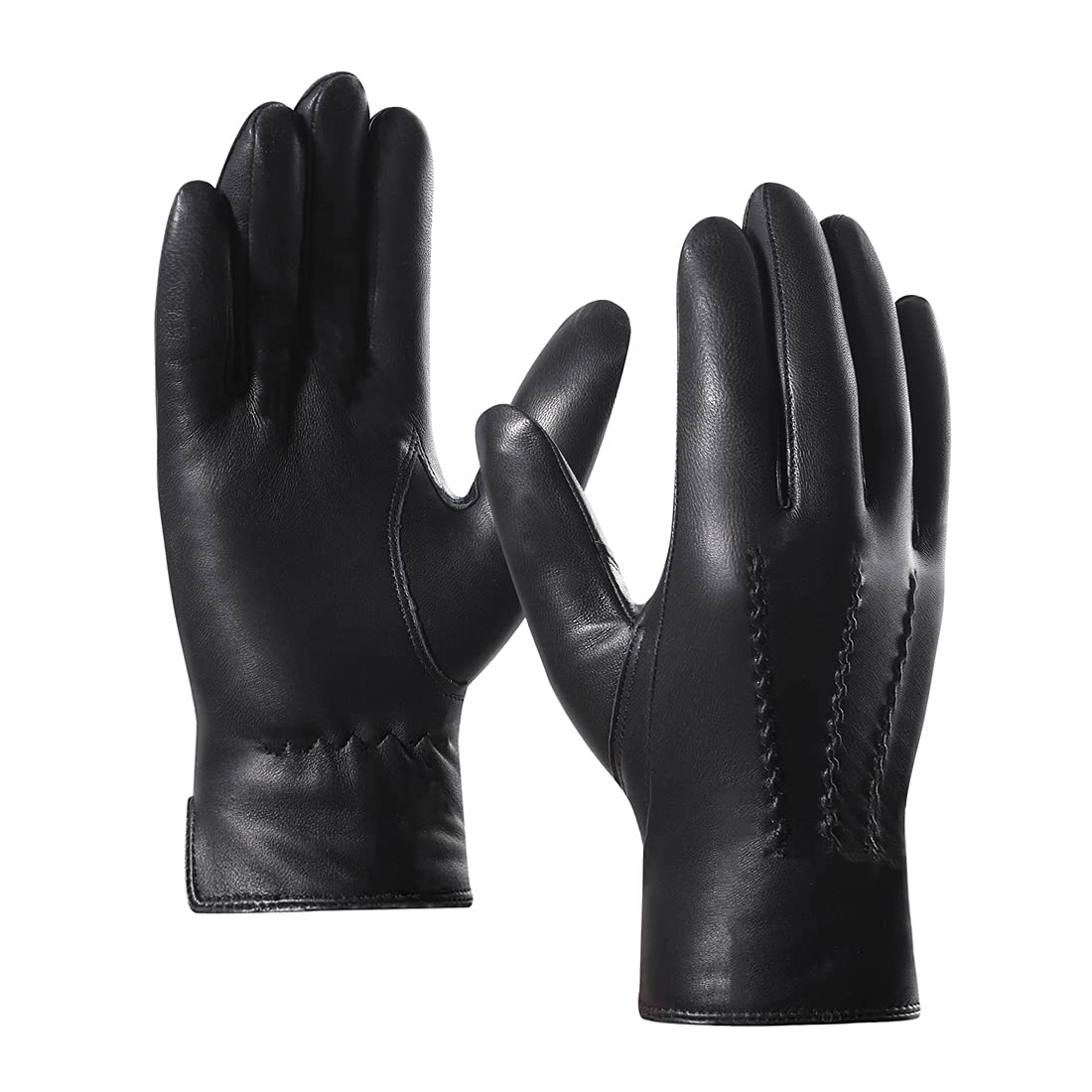Harssidanzar Leather Gloves for Men, Winter Sheepskin Driving Riding Gloves Cashmere Lined,Black, Size XS