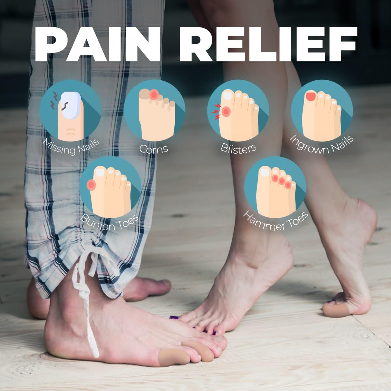 Gel Silicone Heel Cups/Pads - 2 Pack, Size M, Heel Lifts for Achilles Tendonitis, Soft Gel Toe Cap - 6 Small Toe Protectors for Women & Men