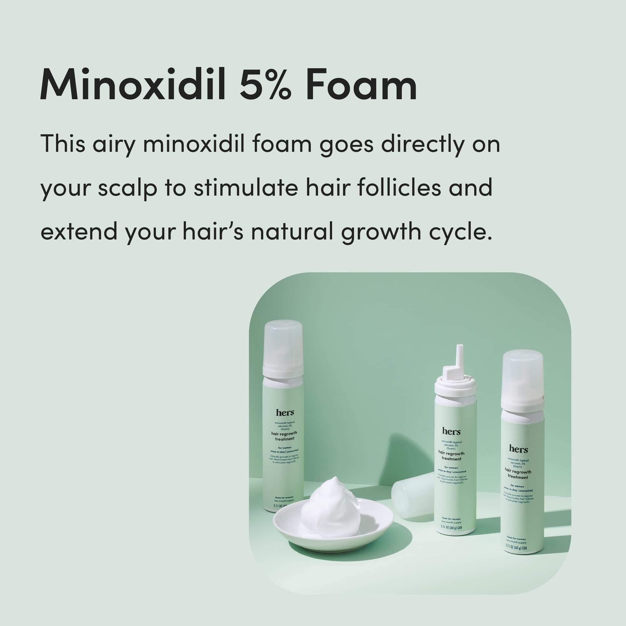 hers Hair Regrowth Treatment - Topical Minoxidil 5% Foam for Women - Extra Strength - Supports Thicker, Fuller Hair - Non-Greasy - Unscented, 2 Pack