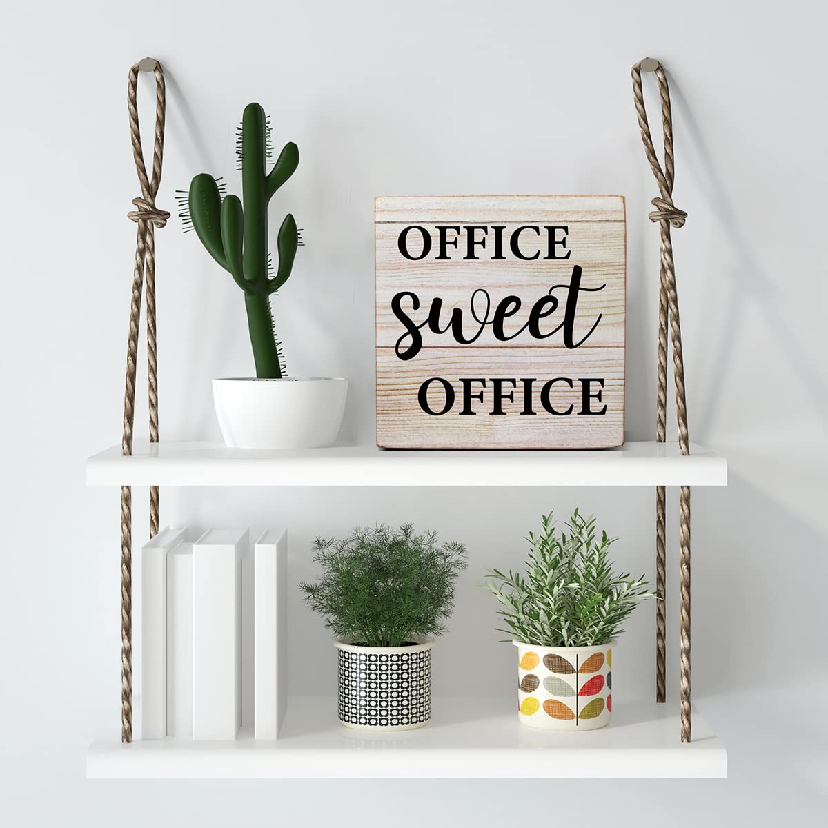 Rustic Office Sweet Office Wooden Box Sign Desk Decor for Home Office Shelf Table Decoration 5 X 5 Inch