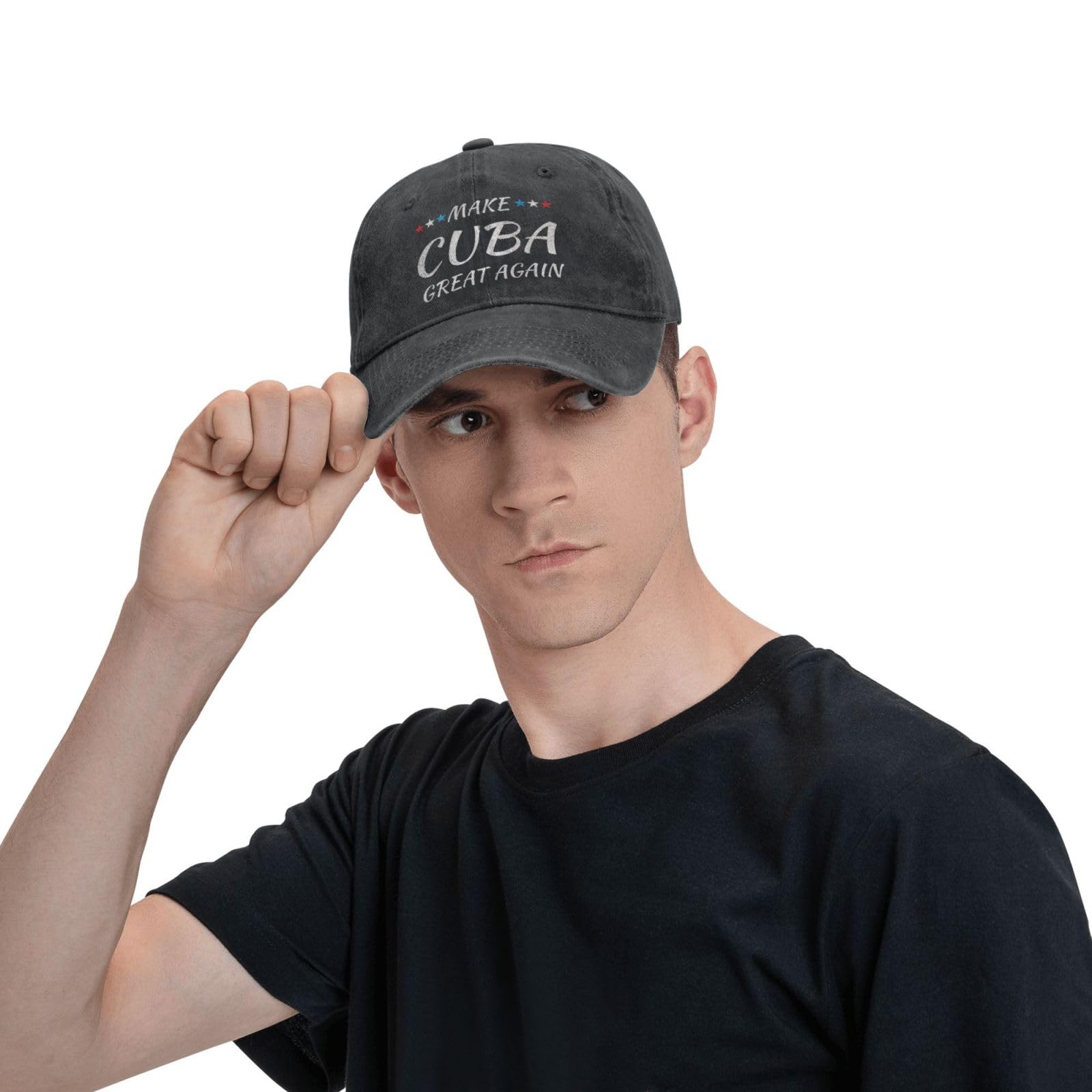 Joisbs Make Cuba Great Again Stylish Washed Denim Baseball Cap - Adjustable Unisex Dad Hat Black