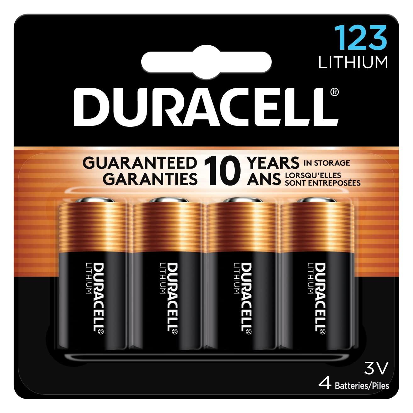 Duracell 123 Lithium Battery, 4 Count (Pack of 1), 123 3 Volt High Power Lithium Battery for Home Safety, Security Devices, High-Intensity Flashlights, Smoke Alarms, Home Automation