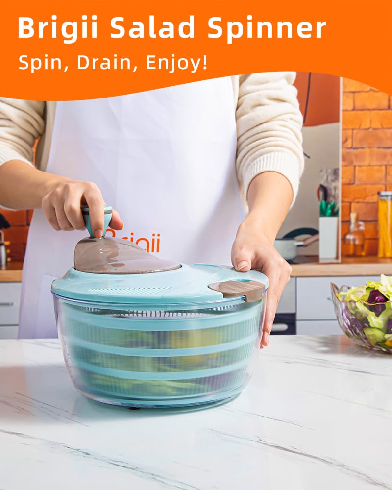 Brigii Salad Spinner, 4.24 Quart Lettuce Spinner with Double Drainage Holes, Salad Dryer for Washing, Spinning, and Draining Greens, Fruits, and Vegetables