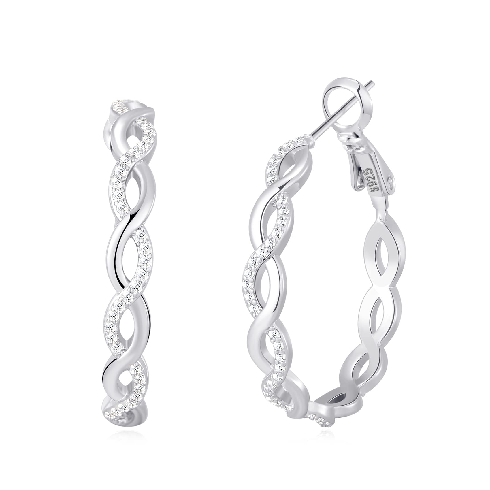 Senteria 925 Sterling Silver Earrings Hoops for Women Lightweight Twisted Hoop Earrings With Cubic Zirconia Hypoallergenic Hoops Earrings for Girls (30MM)