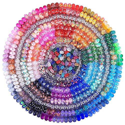 Assortment European Large Hole Spacer Beads,Fairy Garden Beads Rhinestone Craft Beads for DIY Charms Bracelet Jewelry Making (12 Style+Pendants)