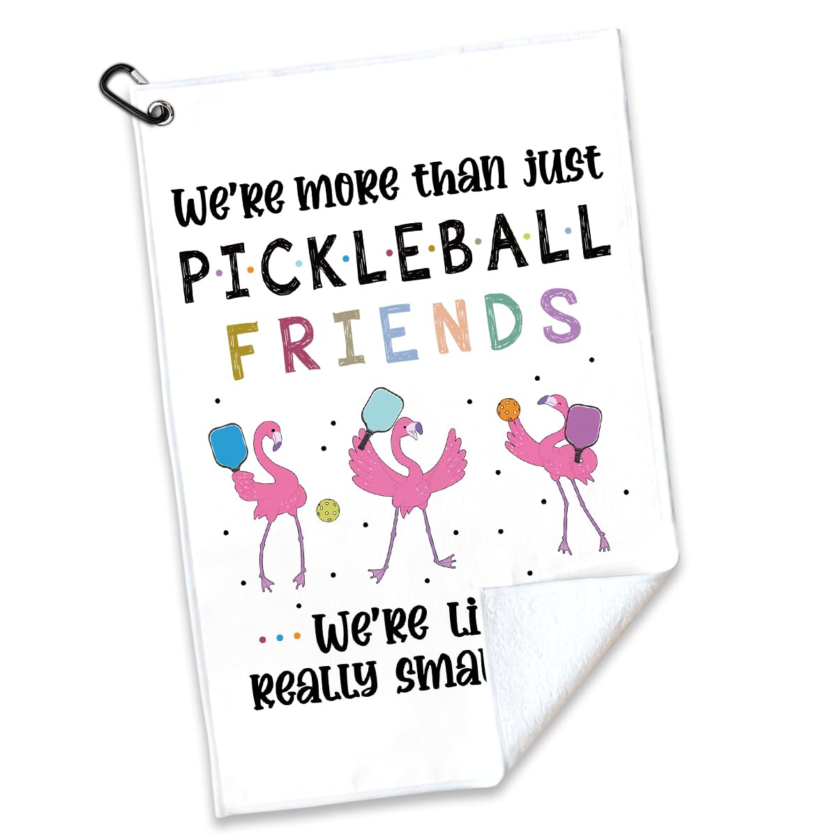 rofiowa We are More Than Just Pickleball Friends Polyester and Cotton Blend Printed Sport Towel with Clip, Funny Flamingo Pickleball Accessories for Men Women, Pickleball Gift for Pickleball Lover