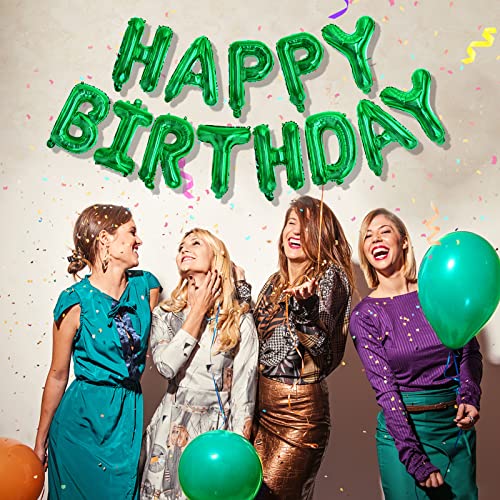 Personalized Name Happy Birthday Banner - Happy Birthday Balloon Letters Balloons 2 Sets A- Z 16'' Mylar Foil Birthday Party Decorations for Kids, Women, Men, Green