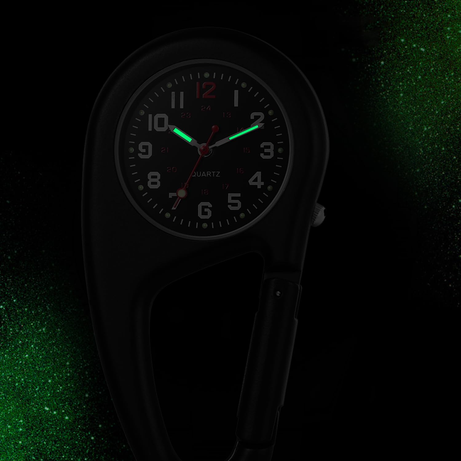 Ibohevo Luminous Clip Fob Watch: Men Women Black Analog Quartz Glow in The Dark Doctors Nurses Outdoor Waterproof Carabiner Watches