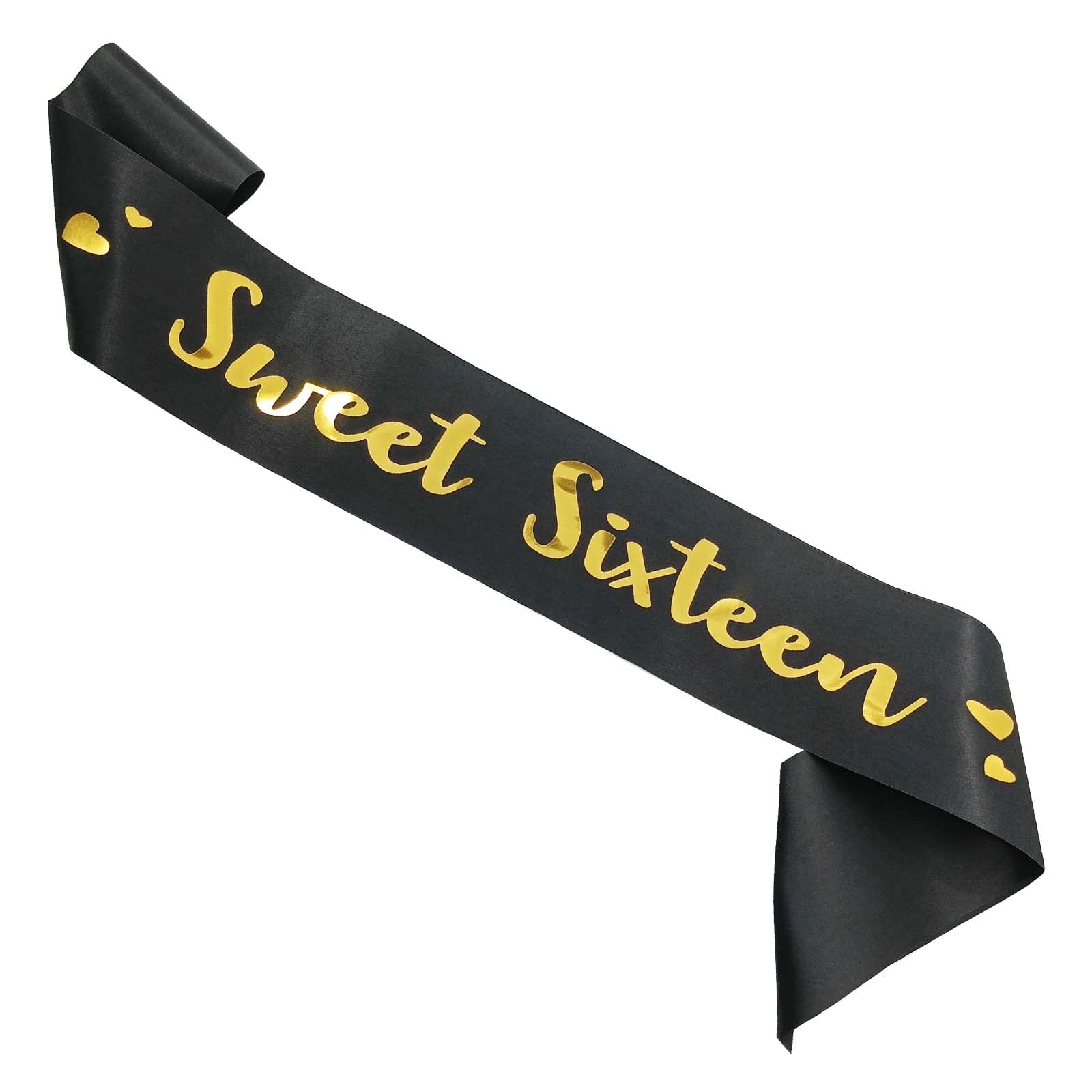 MGJSRNH 16th Birthday Sash, 'Sweet Sixteen' Sash for Girls or Boy,Gold Foil Black Satin Birthday Sash,Birthday Party Gift Decorations