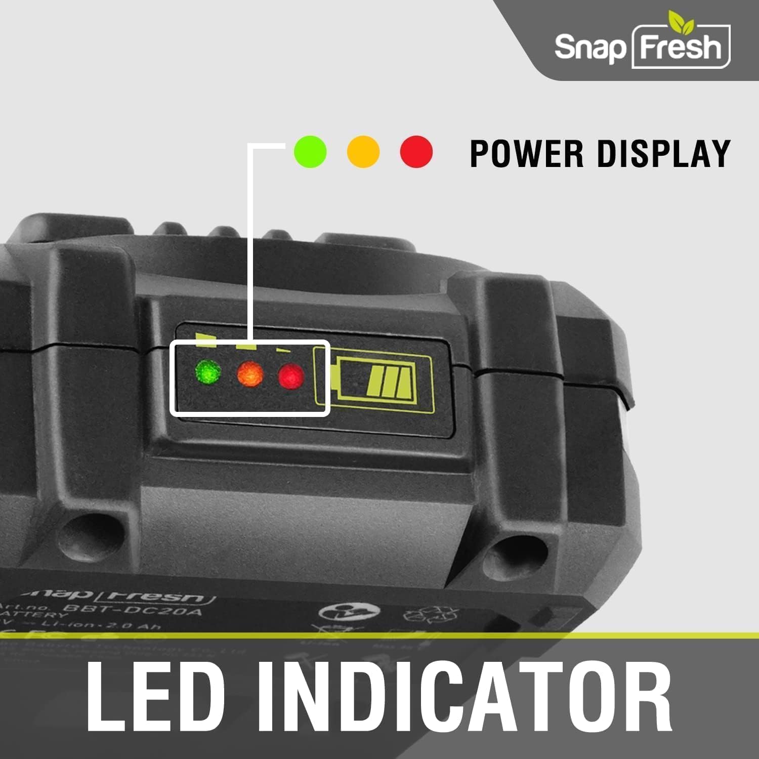 SnapFresh 20V 2.0Ah Li-ion Battery, 2-Pack(Not Compatible with Other Brands), Lithium-Ion Battery Support Fast Charging(BBT-DC20A)