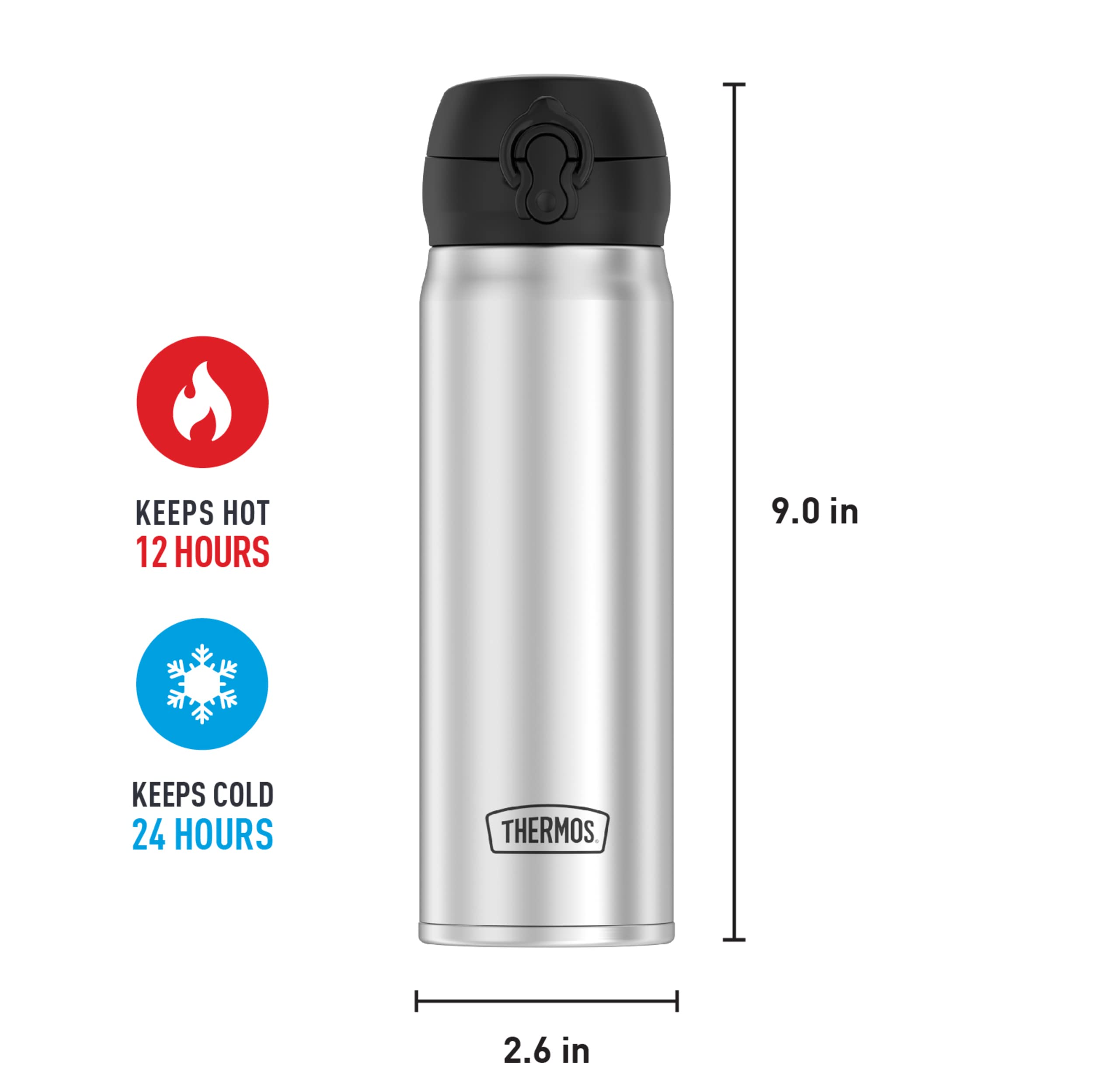 THERMOS 16 Ounce Stainless Steel Direct Drink Bottle, Stainless Steel