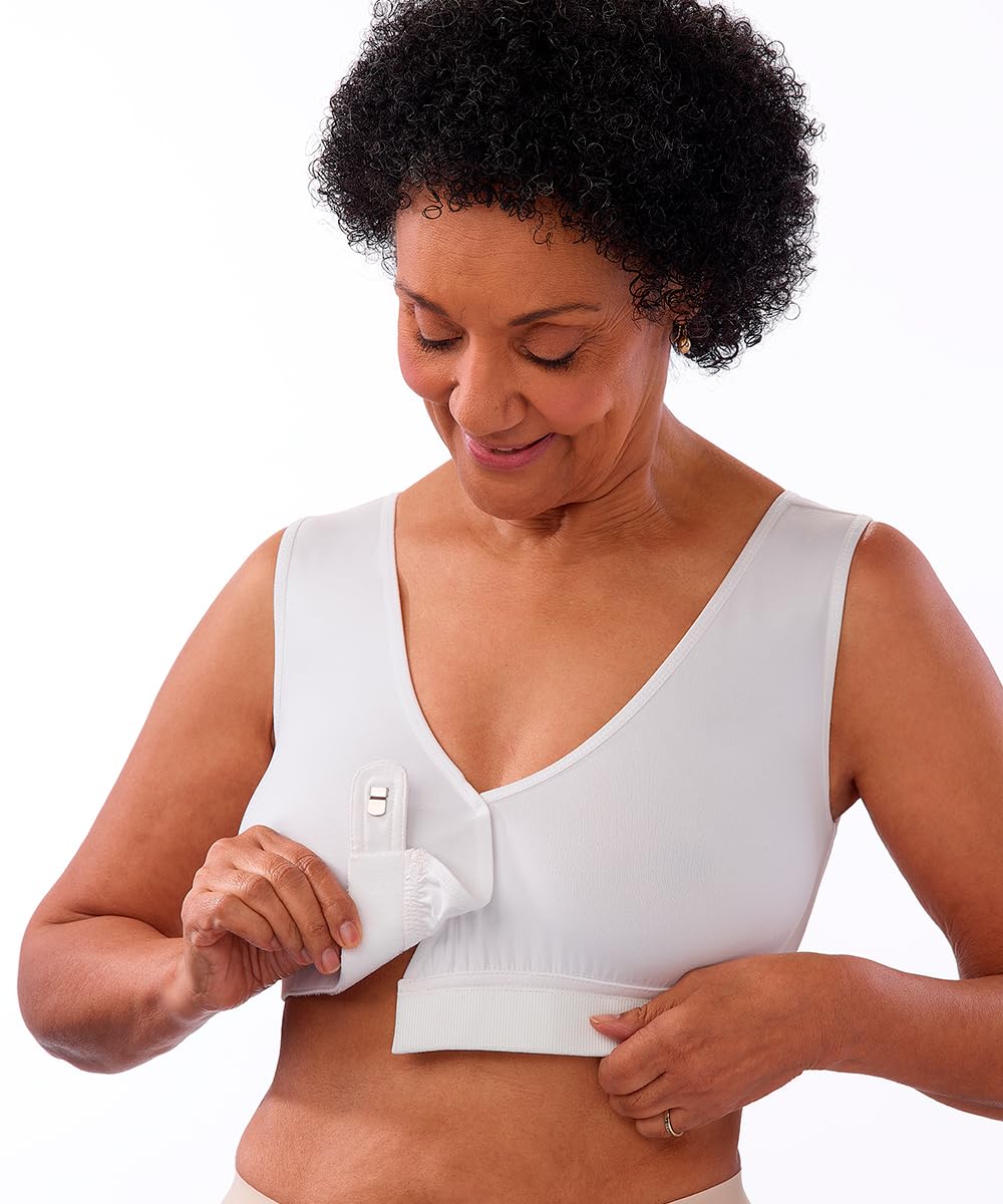 Silverts Front Closure Bras for Older Women, Post Surgery Bras for Women Front Closure, Breast Surgery Recovery Supplies, Comfortable Adaptive Clothing for Elderly - True White LGE