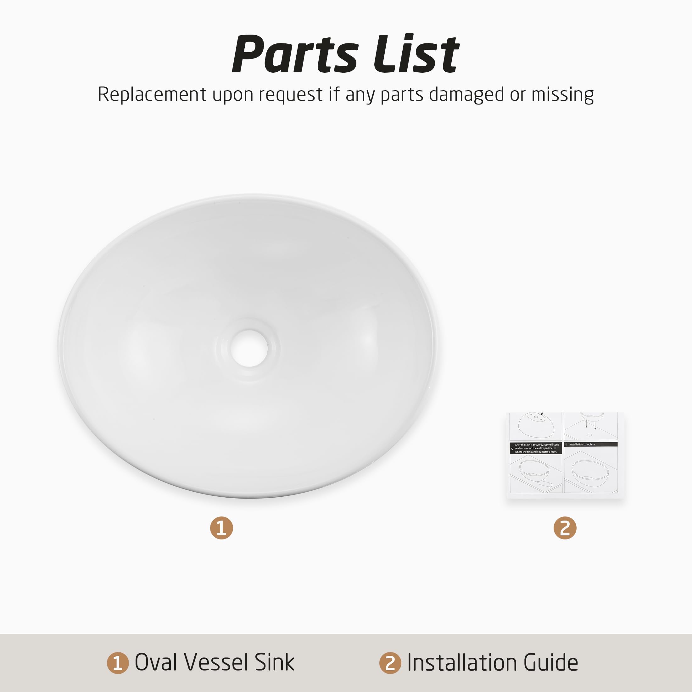 KES Bathroom Vessel Sink, Bowl Sink White Vessel Sink Oval Bathroom Sink 16" x 13" Countertop Modern Egg Shape Above Counter Bathroom Vanity Sink Bowl, BVS124