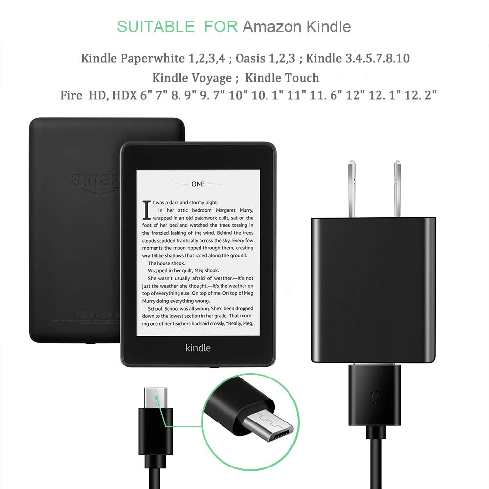 10W Power Adapter Fast Charger 6.5Ft Cable for Charging Paperwhite 7 8 9 10 11,Oasis,Voyage,E-Reader,DX,Keyboard,Touch(2nd-11th Gen),Fire HD,HDX Tablet,Also Compatible with Samsung Tablets