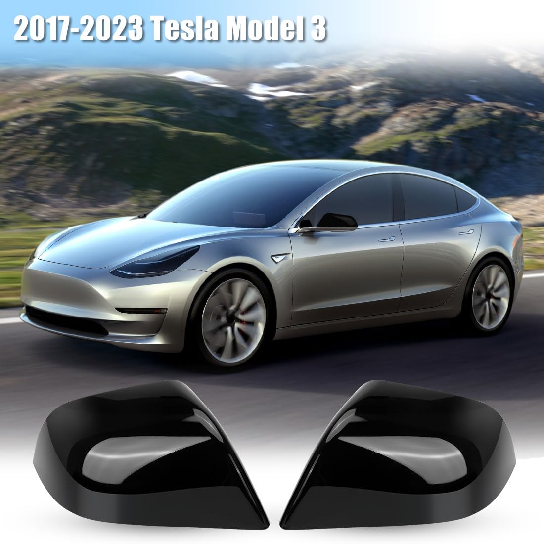 2 Pcs Replacement Glossy Black Shells Mirror Covers Compatible with 2017 2018 2019 2020 2021 2022 2023 Tesla Model 3