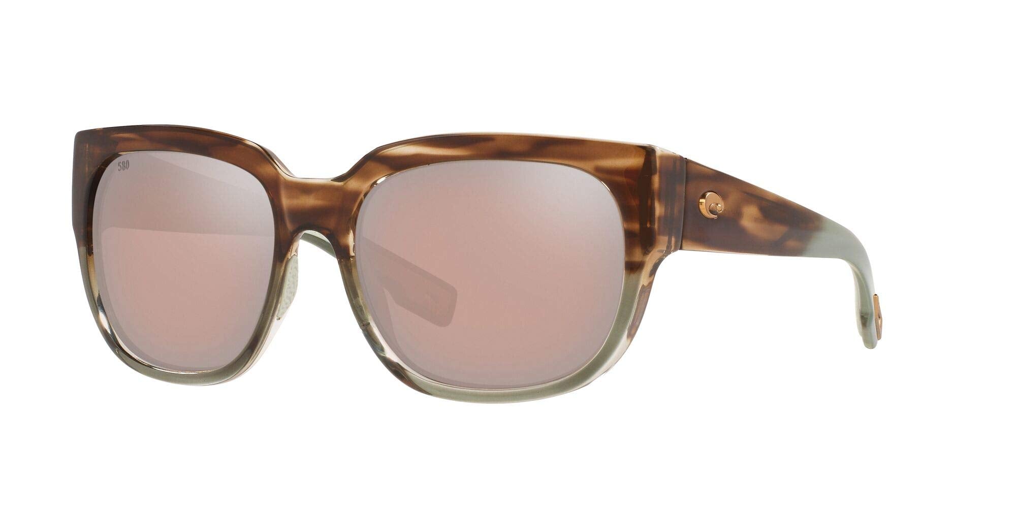 Costa Del Mar Womens Water Woman II Square Sunglasses, Shiny Ocean Jade/Copper Silver Mirrored Polarized-580G, 58 mm