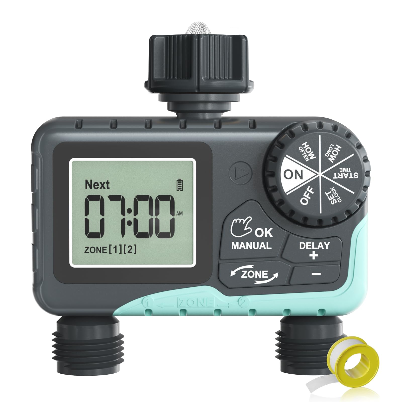 RAINPOINT Sprinkler Timer 2 Outlet, Water Timer for Garden Hose, Programmable Drip Irrigation Timer for Yard Outdoor Watering, Rain Delay/Manual/Automatic System Controller 2.5" LCD, V2