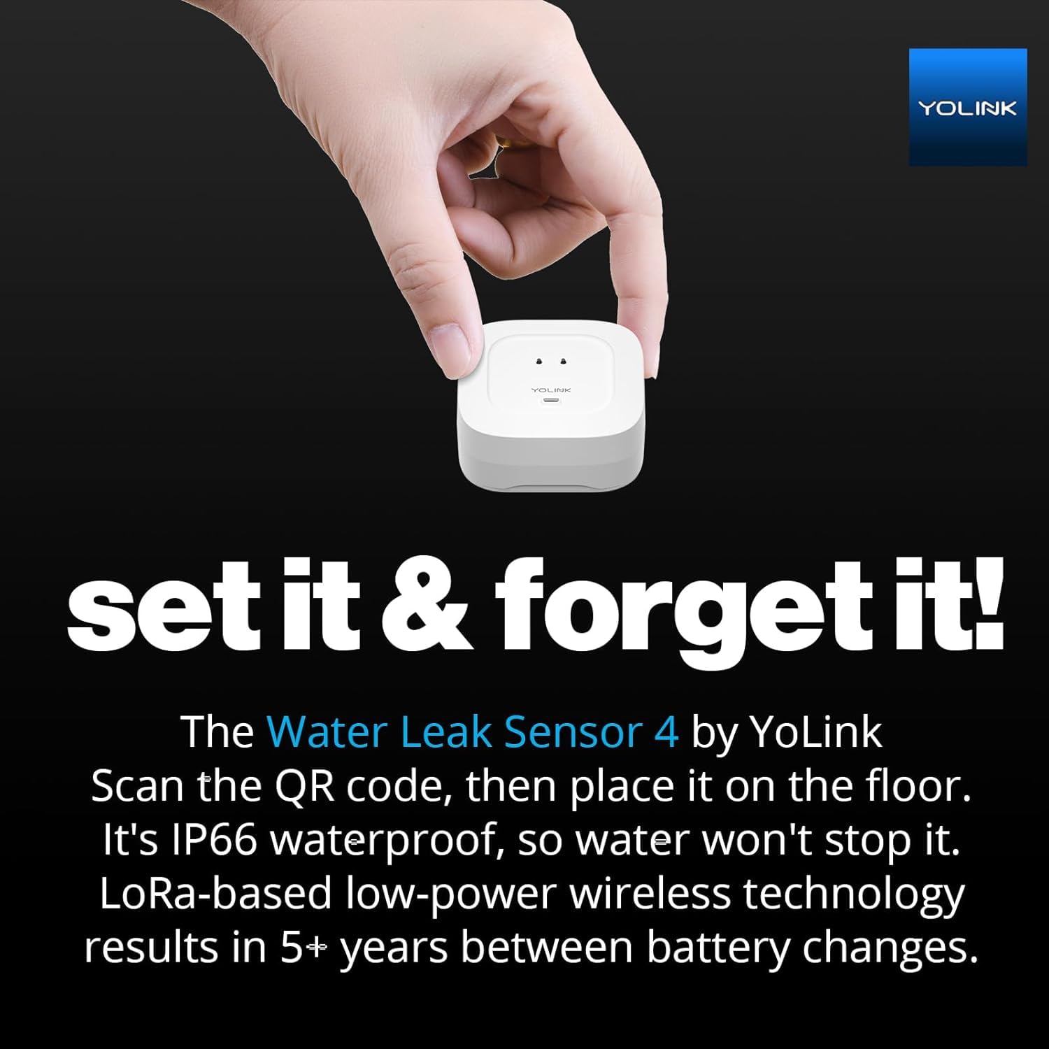 YoLink Smart Home Starter Kit: Hub & Water Leak Sensor 4 with 105dB Audio Alarm 4-Pack, SMS/Text, Email & Push Notifications, Freeze Warning, LoRa Up to 1/4 Mile Open-Air Range, w/Alexa, IFTTT