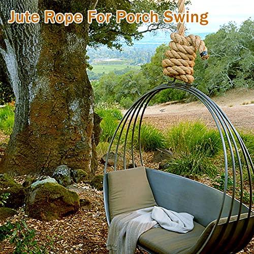 Ganggend Jute Rope (1 in X 50 ft), Thick Twisted Manila Ropes, Natural Heavy Duty Hemp Rope for Swing Bed, Crafts, Railing, Tug of War, Landscaping, Gardening, Bundling, Hammock, Home Decorating