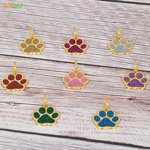Artinst Dog Tag Personalized Custom Engraving Up to 5 Lines of Content for Your Pet's Name and Information Cute Paw Shaped Pet Id Tag (Blue)