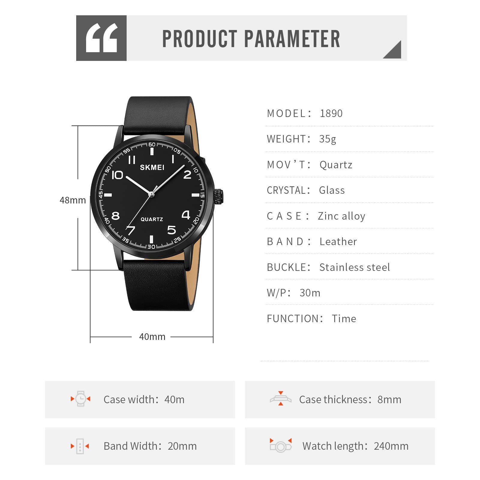 PASOY Unisex Simple Leather Watch for Men Women 40mm Dial Casual Business Watch Analog Reloj de Hombre