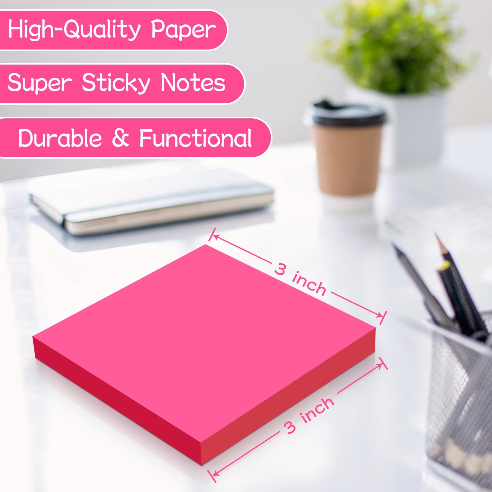 (18 Pack) Sticky Notes 3x3, Self-Stick Pads Bright Colors Sticky Note, Recyclable, Easy to Post for Home, Office, Notebook