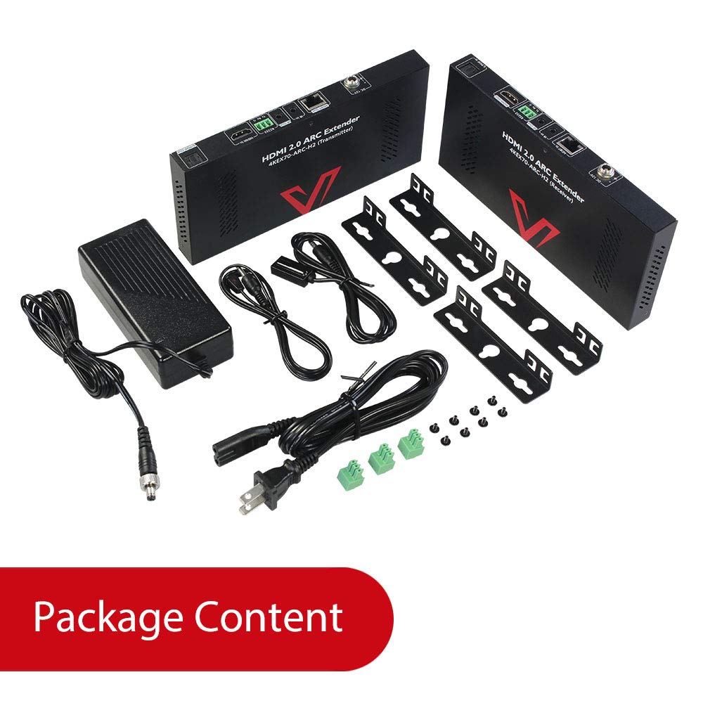 ARC HDMI Extender 4K@60Hz 4:4:4 HDR10 Over Cat5e/6/6a/7 Cable, 4K HDBaseT Extender, Audio Return Channel, S/PDIF Audio Pass Through, HDMI 2.0, HDCP2.2, CEC, PoE & Dual IR, RS232, Atmos & DTS:X