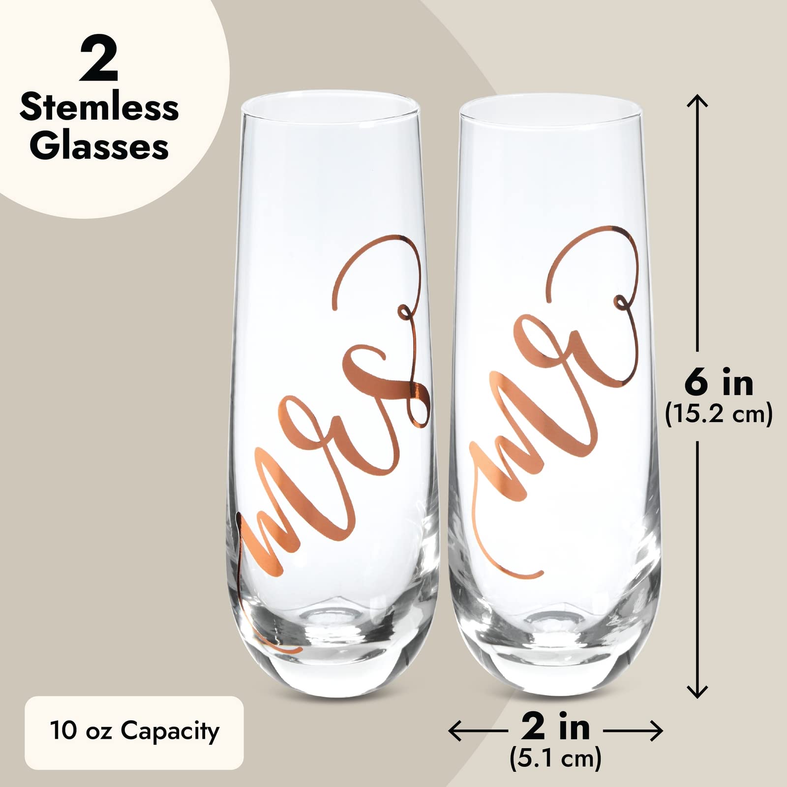 Juvale Set of 2 Mr and Mrs Champagne Toasting Flutes for Bride and Groom, His and Hers Wedding Day Glasses for Newlyweds, Engagement, Wedding and Bridal Shower Gifts (Rose Gold, 10oz)