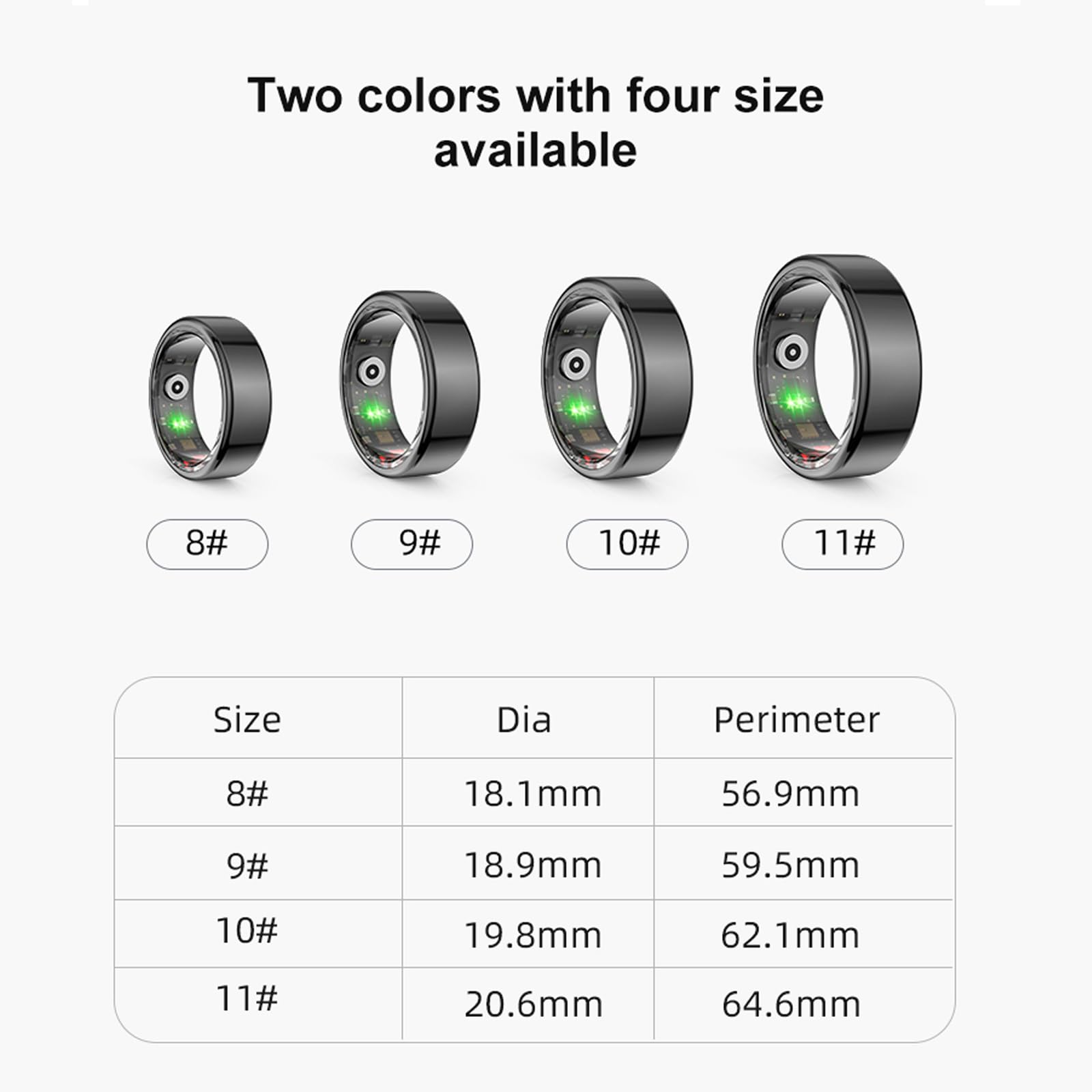 TWAKYIS Smart Ring Health Tracker - Monitor Heart Rate, Sleep, and Fitness - Waterproof Activity Ring for Women and Men (Black, 10#)
