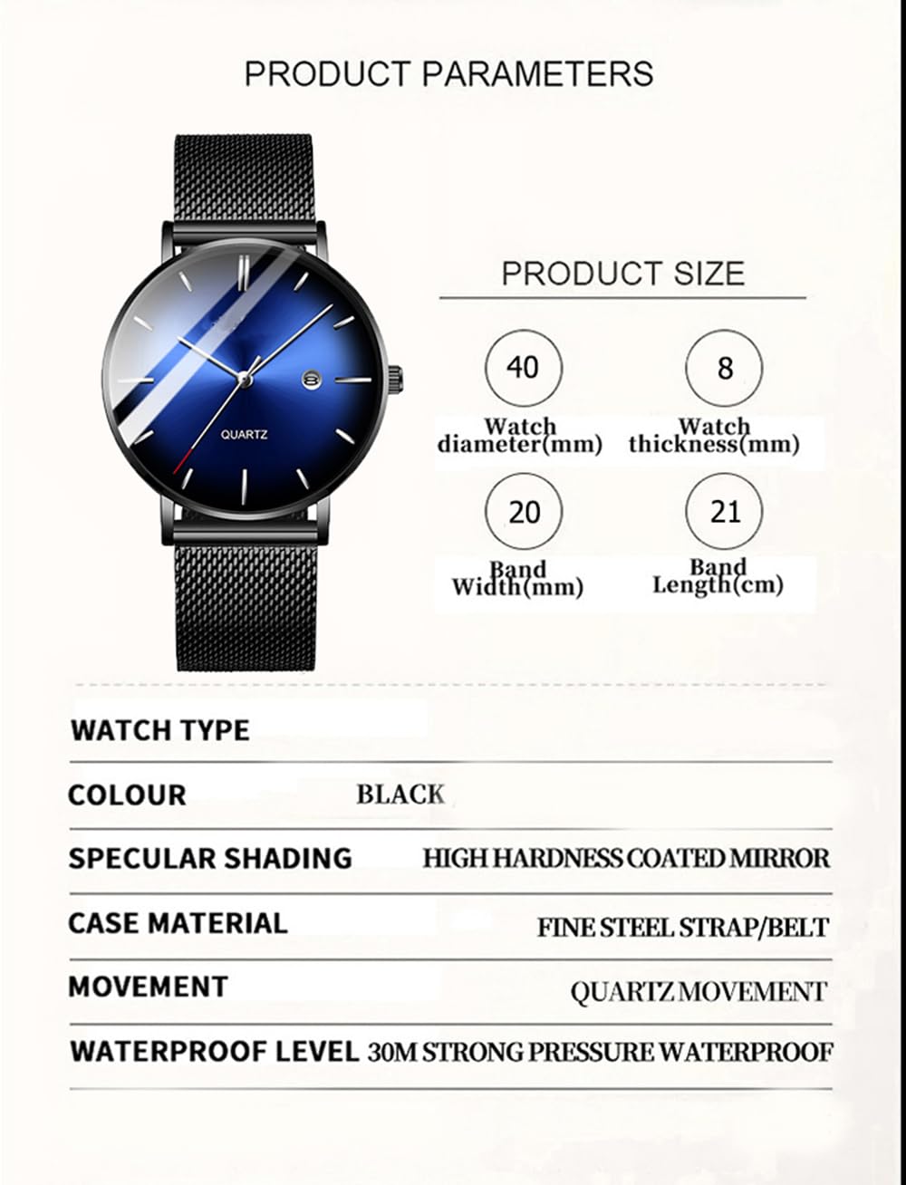 Men's Fashion Minimalist Wrist Watch Waterproof Watches Simple Ultra Thin Watches Analog Quartz Date with Stainless Steel Mesh Band (Rose Gold)