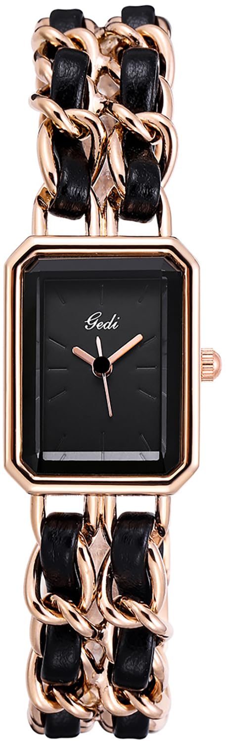 BESTKANG Rectangle Women Watches Elegant Ladies Dress Watches with Unique Stainless Steel Band (Rose Gold)
