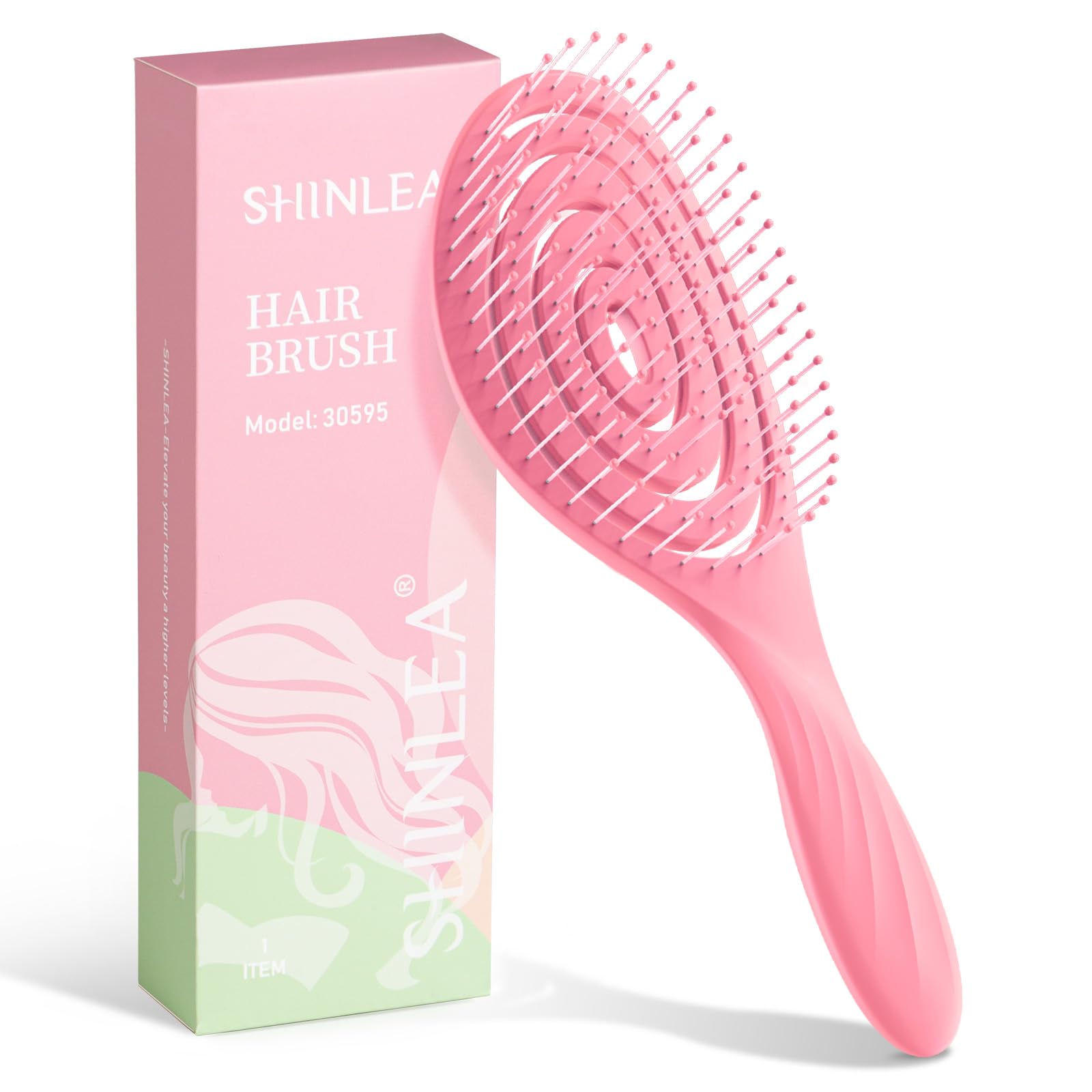 SHINLEA Detangle Hair Brush | Detangling Wet & Dry Spiral Hairbrush | Mother's Gift for Women, Men, Kids | Vented Detangler for Blow Drying | Glide Through Tangles For All Hair Types (Pink)